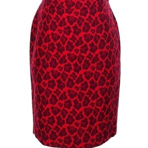 Talbots Red and Black Animal Print Pencil Skirt